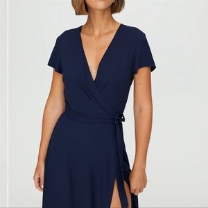 Aritzia Babaton Navy Blue Slit Wrap Dress in Medium
